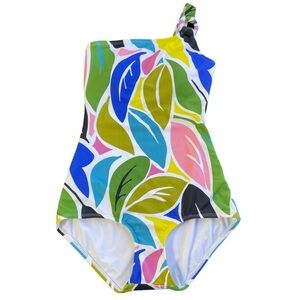 Hermoza NWT One Piece Swimsuit One Shoulder Leaf Print Size 4 w/ Panty Liner